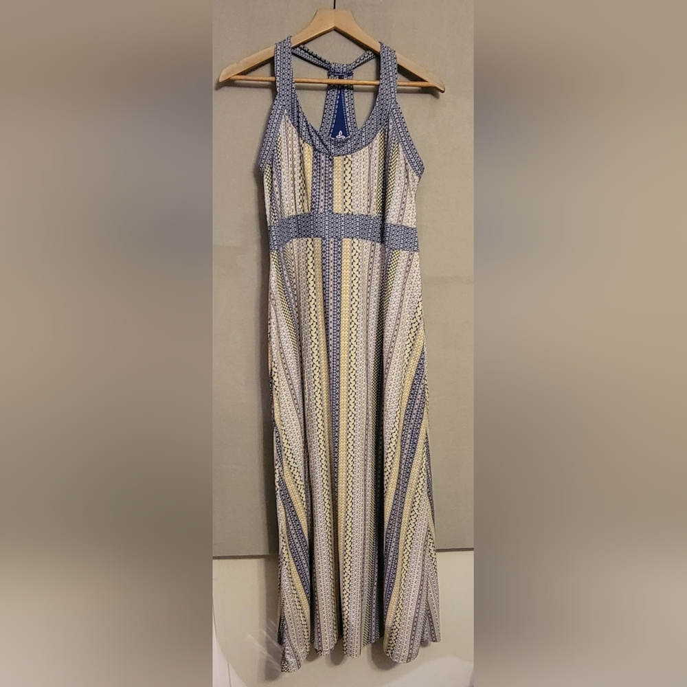 Prana Striped Maxi Dress in Blue and Cream